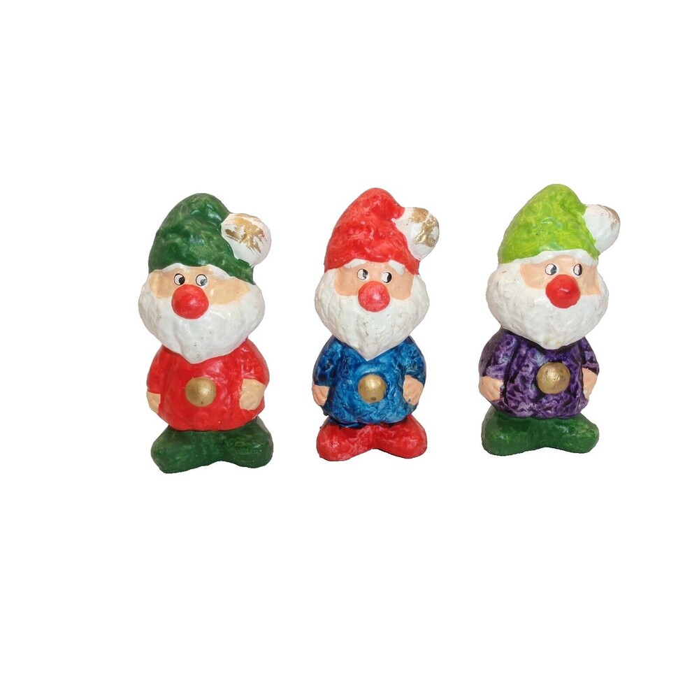 Christmas Elf Gnome Dwarf x3 Figurines Bright Colors Vintage R B Japan 4 inches